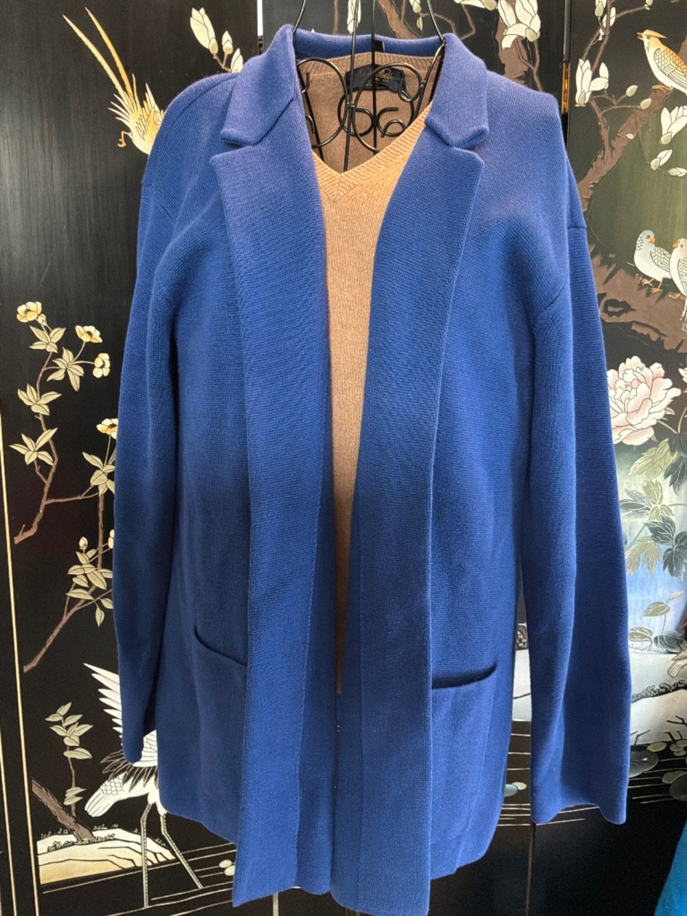 Talbots Blue Cotton Modal Open Front Knit Sweater Blazer Cardigan Jacket Large